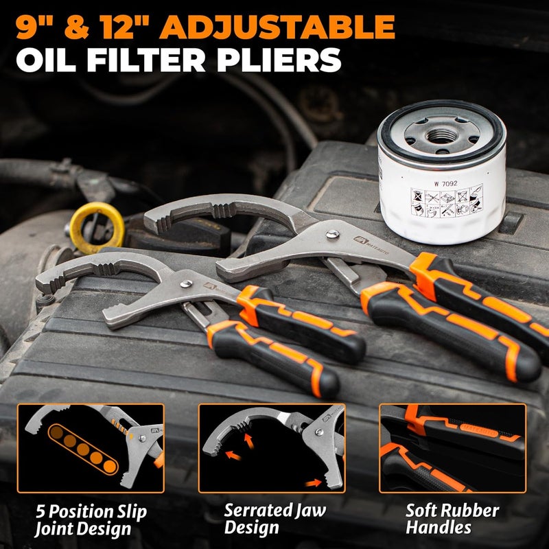 MateAuto Oil Filter Wrench Set, 8 Piece Adjustable Oil Filter Wrenches 2-3/4" to 5-1/4", 9" & 12" Universal Oil Filter Removal Tool with 1/2" to 3/8" Adapter, Organized in Storage Case (8-Piece Set) - Image 4